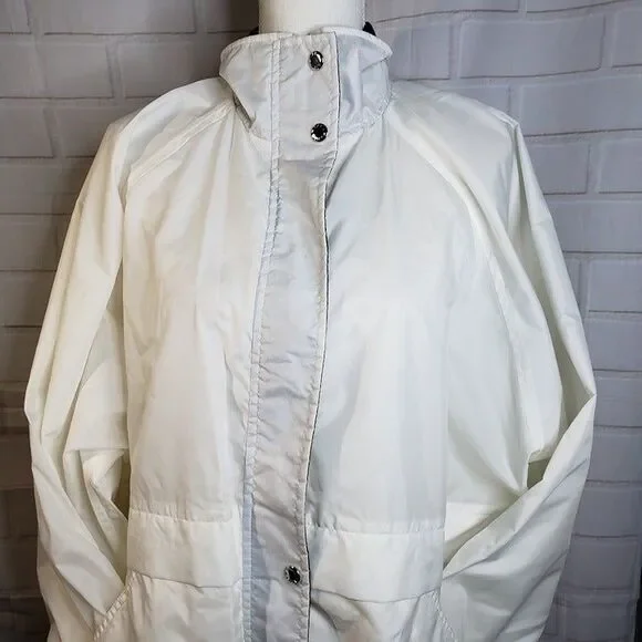 Vintage Unisex White Nylon Rain Jacket XL 2XL XXL Coat Zip & Snap Oversized - Picture 1 of 11